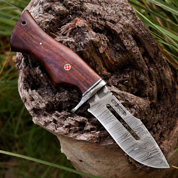 Damascus Steel Viking Knife – Dark Hand Forged Survival Blade with Leather Sheath