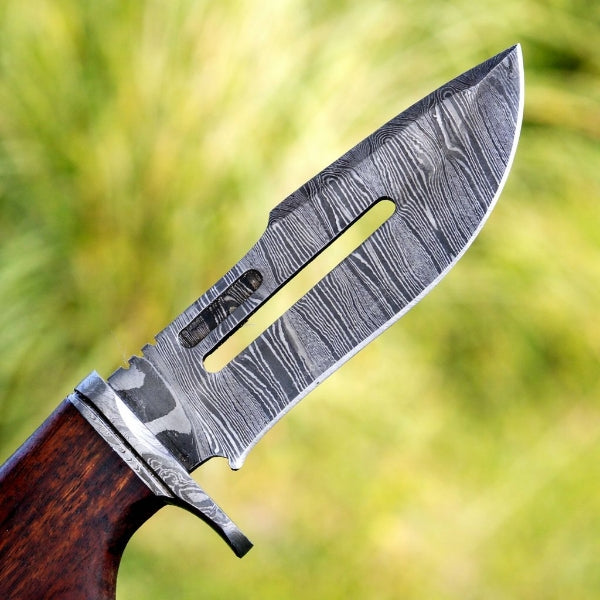 Damascus Steel Viking Knife – Dark Hand Forged Survival Blade with Leather Sheath
