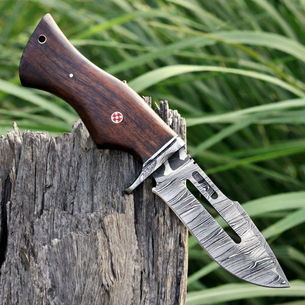 Damascus Steel Viking Knife – Dark Hand Forged Survival Blade with Leather Sheath