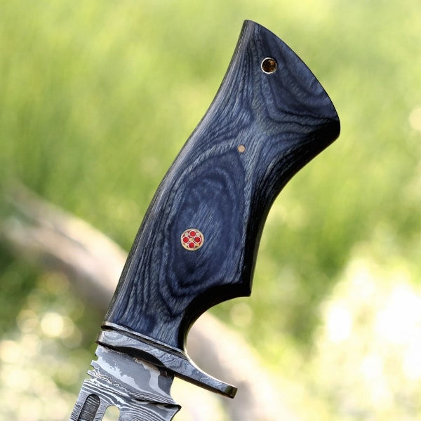 Damascus Steel Viking Knife – Black Hand Forged Survival Blade with Leather Sheath