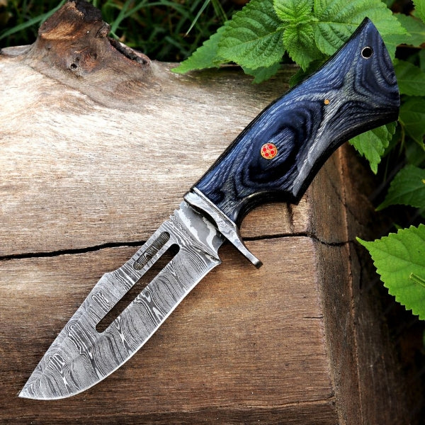Damascus Steel Viking Knife – Black Hand Forged Survival Blade with Leather Sheath