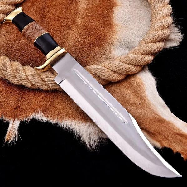 Handmade D2 Steel Bowie Knife – Leather Handle Hunting Knife with Sheath