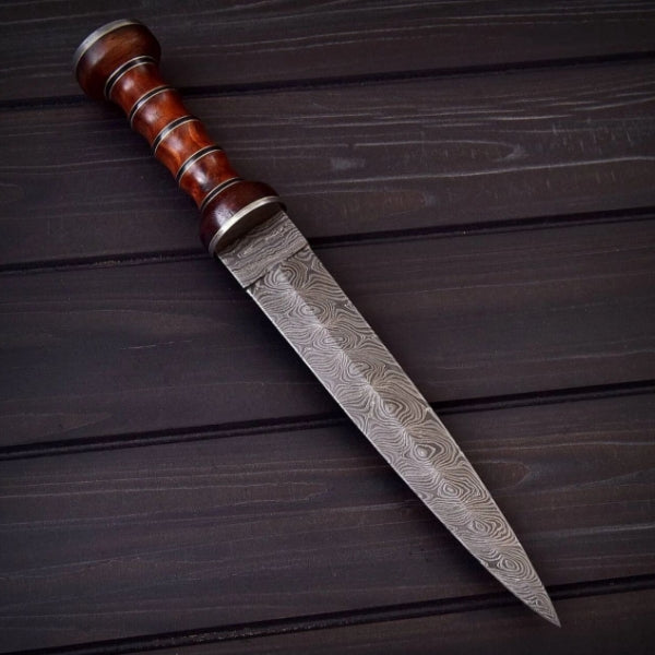 Custom Handmade Damascus Steel Hunting Dagger Knife with Leather Sheath