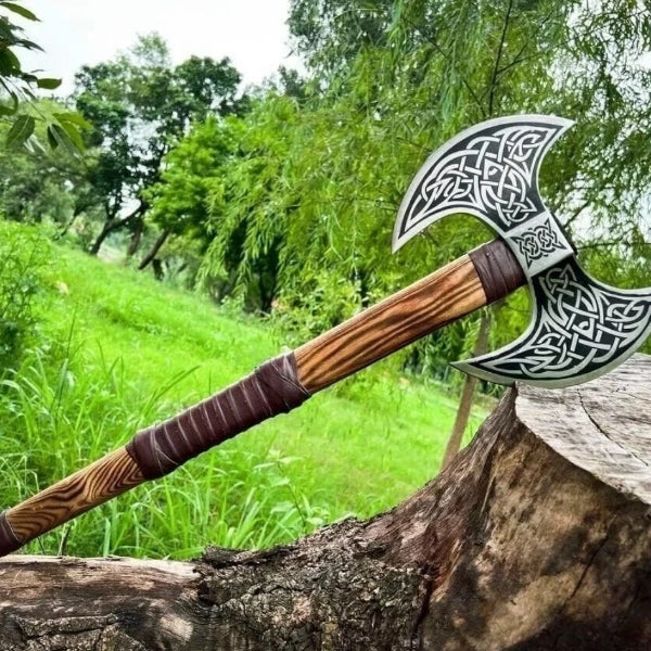 Double Head Viking Axe. Hand-Forged Carbon Steel Axe