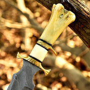 Handmade Damascus Custom Camel Bone Knife / Brass Sub Hilt Bowie Hunting Knife thumbnail