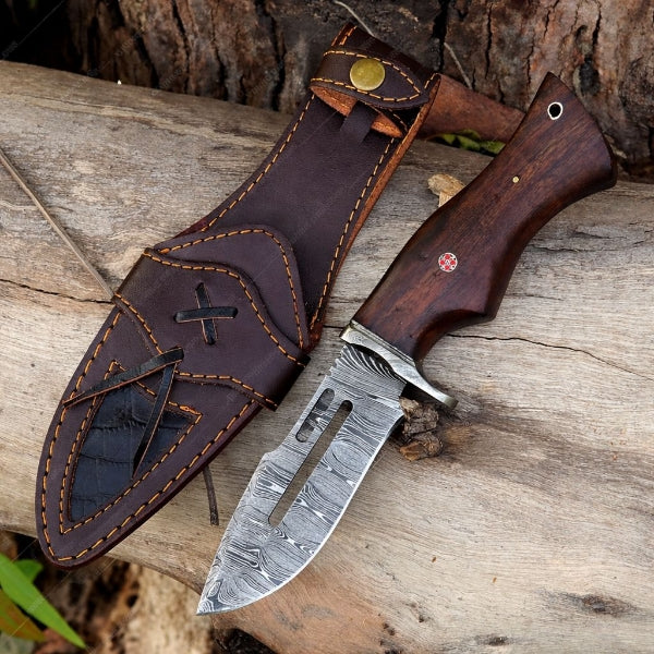 Damascus Steel Viking Knife –  Dark Hand Forged Survival Blade with Leather Sheath