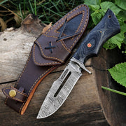 Damascus Steel Viking Knife – Black Hand Forged Survival Blade with Leather Sheath thumbnail