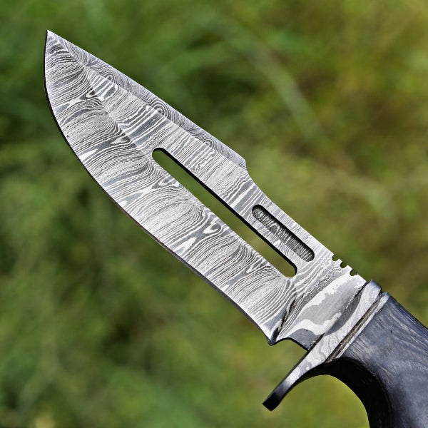 Damascus Steel Viking Knife – Black Hand Forged Survival Blade with Leather Sheath