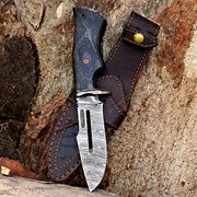 Damascus Steel Viking Knife – Black Hand Forged Survival Blade with Leather Sheath thumbnail