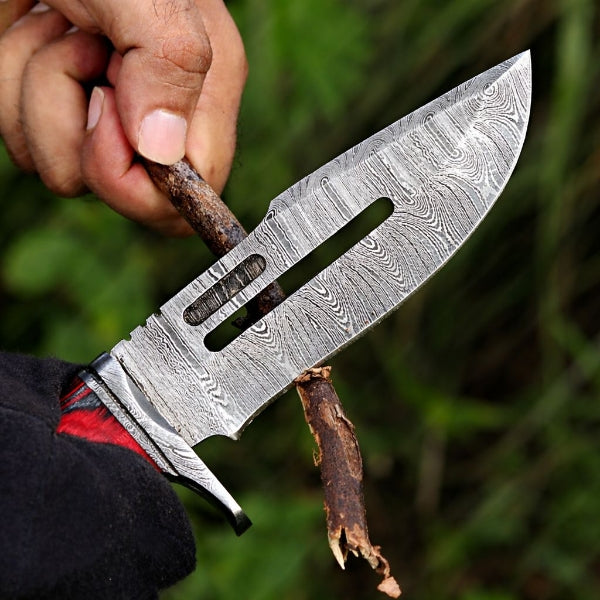 Damascus Steel Viking Knife – Red Hand Forged Survival Blade with Leather Sheath