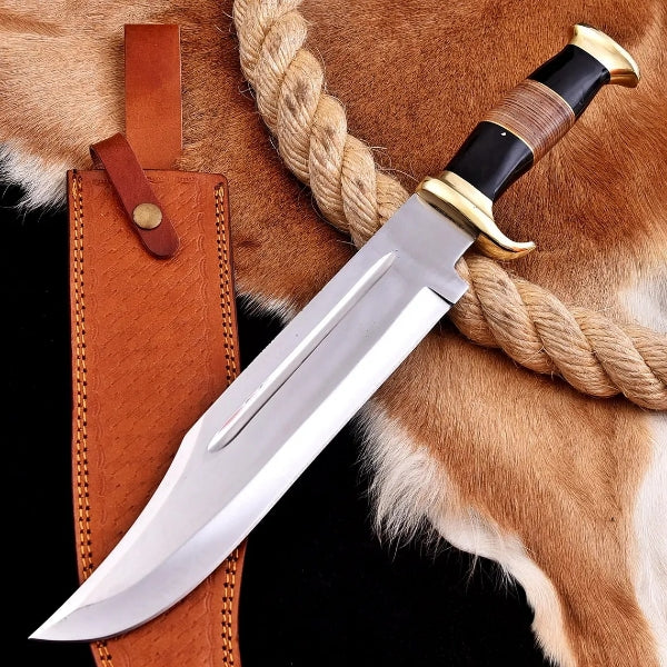 Handmade D2 Steel Bowie Knife – Leather Handle Hunting Knife with Sheath