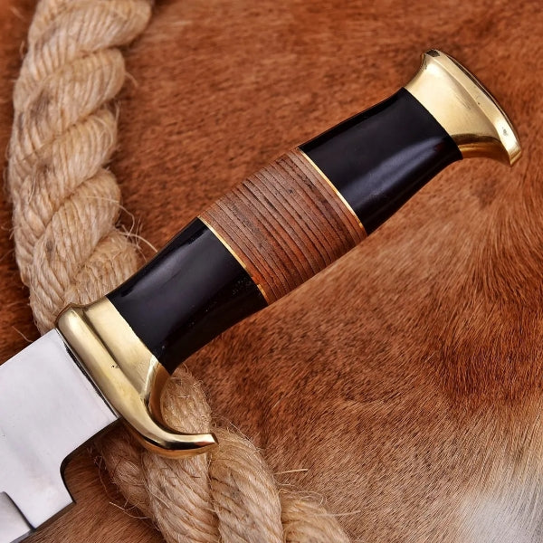 Handmade D2 Steel Bowie Knife – Leather Handle Hunting Knife with Sheath