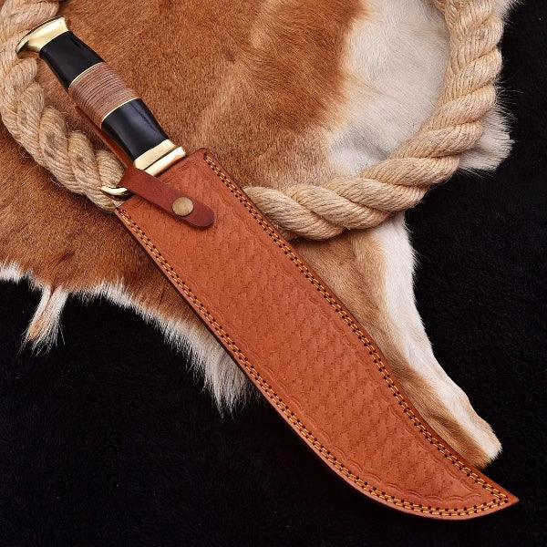 Handmade D2 Steel Bowie Knife – Leather Handle Hunting Knife with Sheath