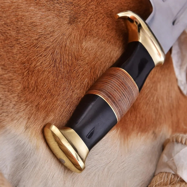 Handmade D2 Steel Bowie Knife – Leather Handle Hunting Knife with Sheath
