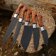 Handmade 5-Piece Carbon Steel Chef Knife Set with Leather Roll thumbnail