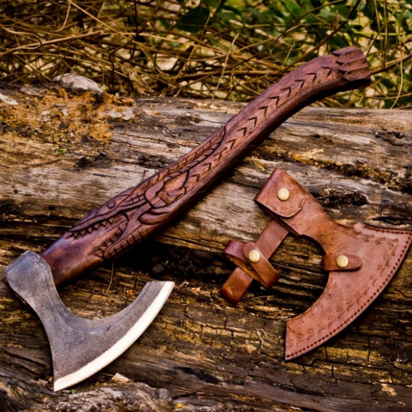 Custom Handmade Carbon Steel Viking Axe With Sheath