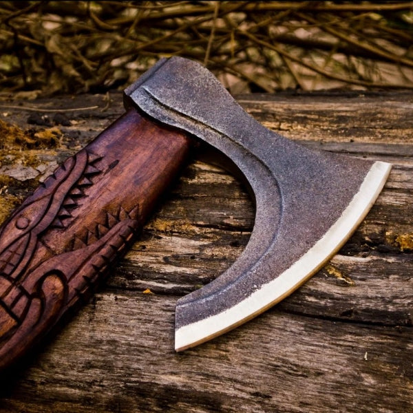 Custom Handmade Carbon Steel Viking Axe With Sheath