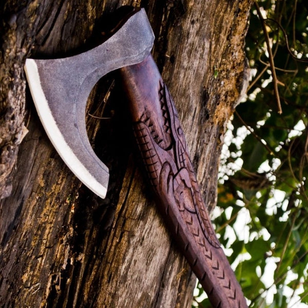 Custom Handmade Carbon Steel Viking Axe With Sheath