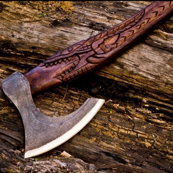 Custom Handmade Carbon Steel Viking Axe With Sheath