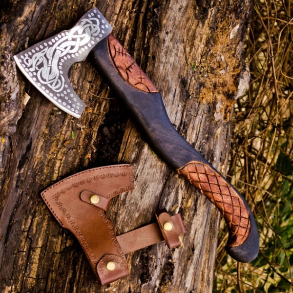 Custom Handmade Carbon Steel Viking Axe With Sheath