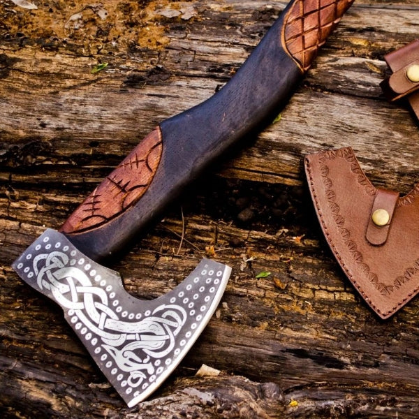 Custom Handmade Carbon Steel Viking Axe With Sheath