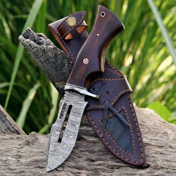 Damascus Steel Viking Knife –  Dark Hand Forged Survival Blade with Leather Sheath