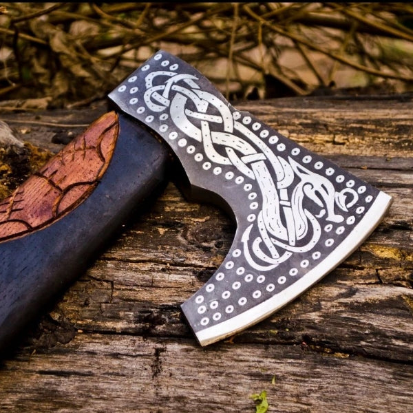 Custom Handmade Carbon Steel Viking Axe With Sheath