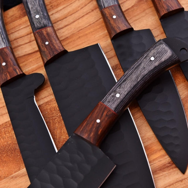 Premium 5-Piece High Carbon Stainless Steel Chef Knife Set with Hand-Stitched Leather Sheath