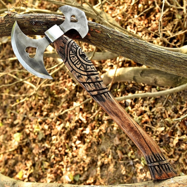 Hand Forged Viking Axe, D2 Steel, Heart Cutout, Ash Wood Handle