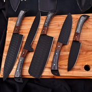 Premium 5-Piece High Carbon Stainless Steel Chef Knife Set with Hand-Stitched Leather Sheath thumbnail