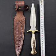 Handmade Damascus Steel Dagger Knife with Stag Handle & Sheath thumbnail