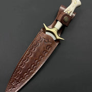 Handmade Damascus Steel Dagger Knife with Stag Handle & Sheath thumbnail