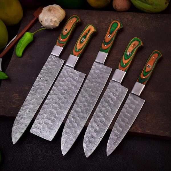 Custom Hand Forged 5-Pcs Damascus Kitchen Tool Set BBQ Chef Gift for Mom