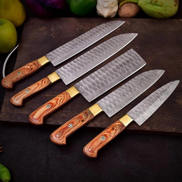 Custom Hand Forged 5-Pcs Damascus Kitchen Tool Set BBQ Chef Gift for Mom
