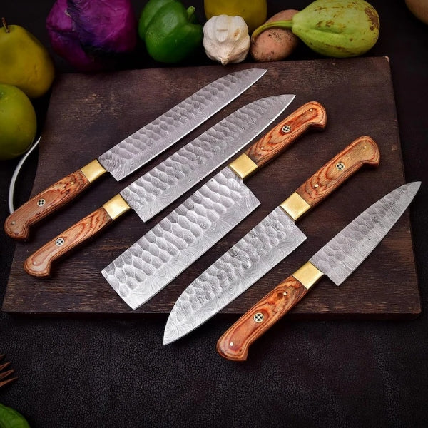 Custom Hand Forged 5-Pcs Damascus Kitchen Tool Set BBQ Chef Gift for Mom