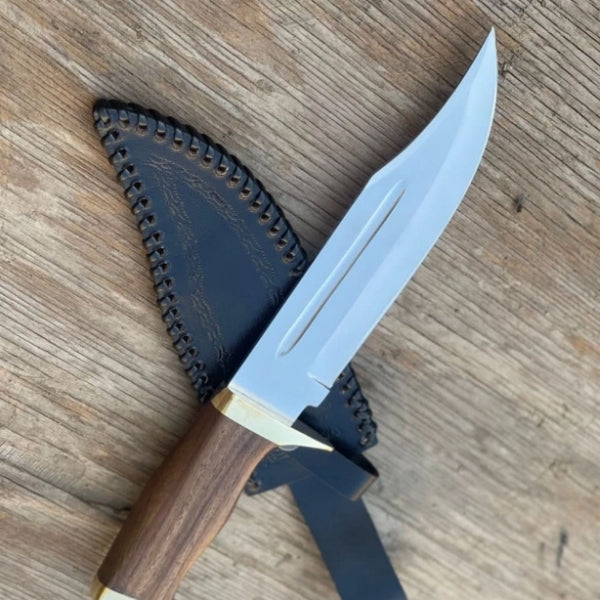 Custom Handmade J2 Steel Bowie Knife with Brass Guard and Rosewood Handle & Sheath
