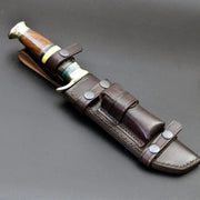 Damascus Steel Bowie Knife with Exotic Rose Wood Handle & Leather Sheath thumbnail
