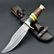 Damascus Steel Bowie Knife with Exotic Rose Wood Handle & Leather Sheath thumbnail