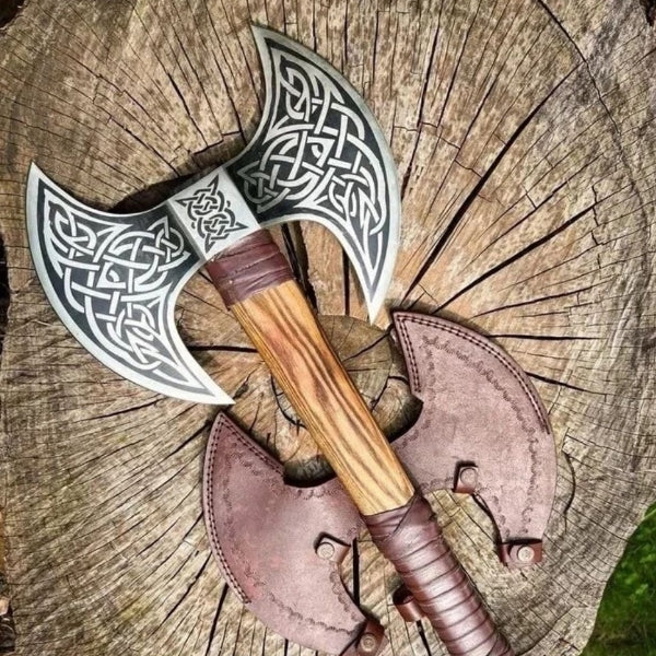 Double Head Viking Axe. Hand-Forged Carbon Steel Axe