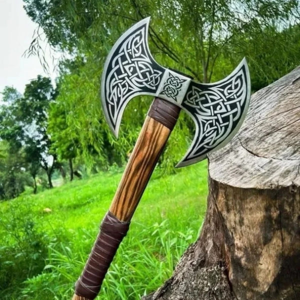 Double Head Viking Axe. Hand-Forged Carbon Steel Axe