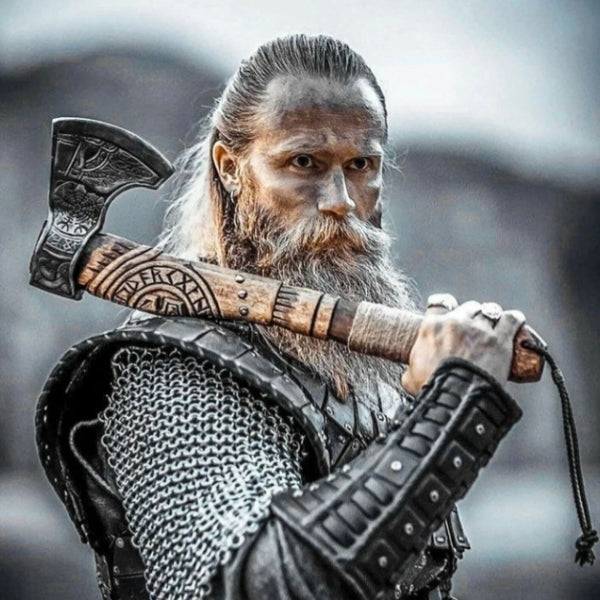 Custom Forged Carbon Steel Viking Axe with Ash Wood