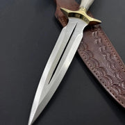 Handmade Damascus Steel Dagger Knife with Stag Handle & Sheath thumbnail